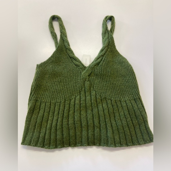 NWT Green Cable Knit Anthropologie Sweater Cropped Tank Top sz XL - Picture 7 of 9